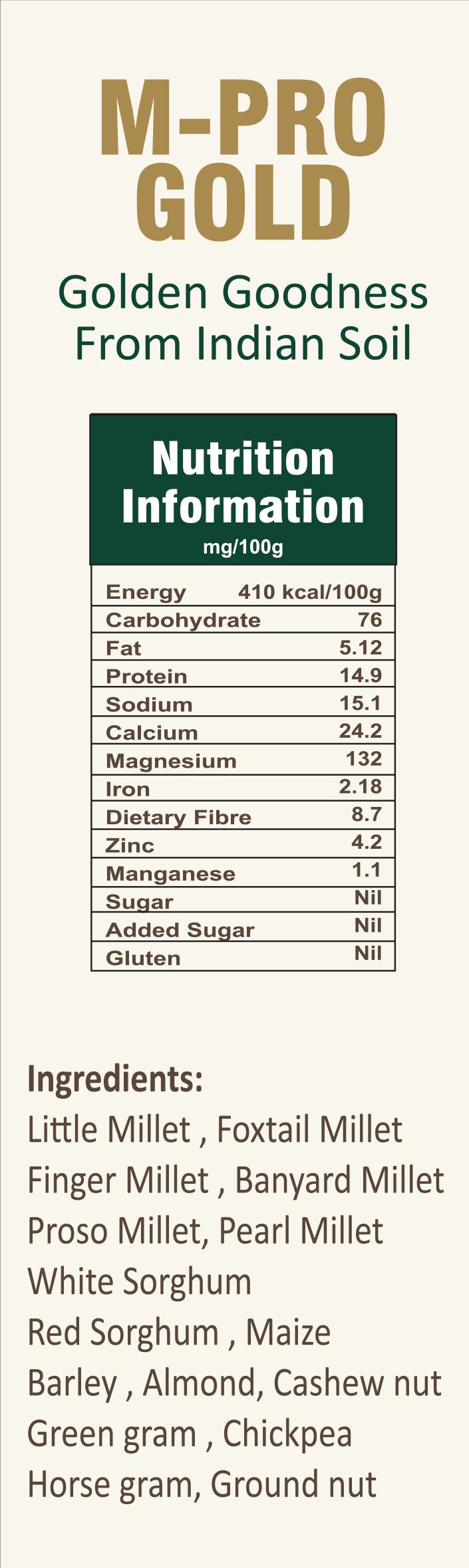 M-Pro Gold Ingredients & Nutrition Info